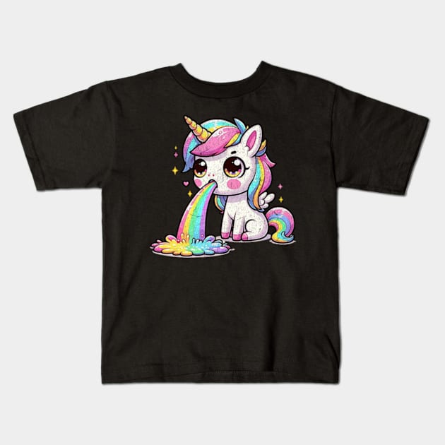 Kawaii Unicorn Vomiting a Rainbow Pastel Goth Funny Kids T-Shirt by Lavender Celeste